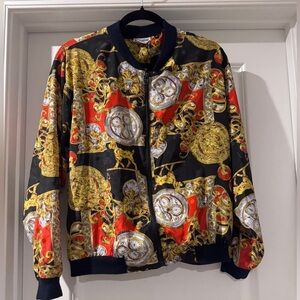 Paragon Vintage 80/90s Rayon, Pocket Watch, Dog Print Windbreaker Jacket